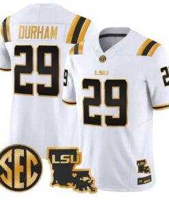 Caden Durham #29 LSU Tigers 2026 Louisiana Patch Gold Vapor Stitched by My Store NCAA Football Jerseys