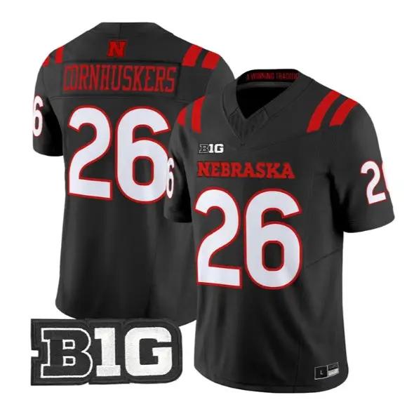 Cornhuskers #26 Nebraska Cornhuskers Jersey 2026 Alternate All-black Stitched by My Store NCAA Football Jerseys