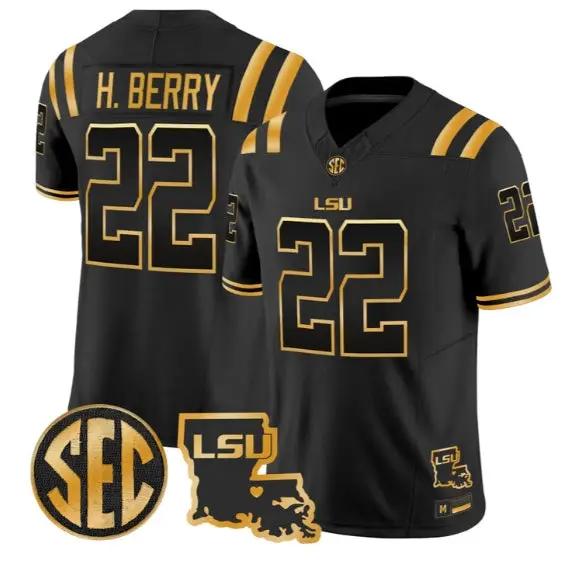 Harlem Berry #22 LSU Tigers 2026 Louisiana Patch Gold All Stitched by My Store NCAA Football Jerseys