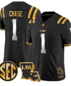 Ja'Marr Chase #1 LSU Tigers 2026 Louisiana Patch Gold All Stitched by My Store NCAA Football Jerseys