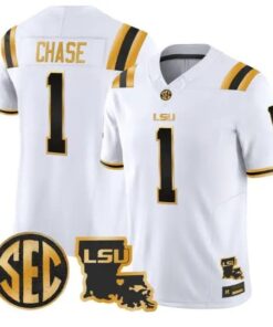 Ja'Marr Chase #1 LSU Tigers 2026 Louisiana Patch Gold All Stitched by My Store NCAA Football Jerseys