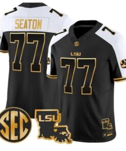 Jordan Seaton #77 LSU Tigers 2026 Louisiana Patch Gold All Stitched by My Store NCAA Football Jerseys