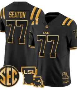 Jordan Seaton #77 LSU Tigers 2026 Louisiana Patch Gold All Stitched by My Store NCAA Football Jerseys