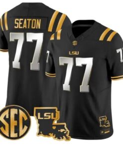 Jordan Seaton #77 LSU Tigers 2026 Louisiana Patch Gold All Stitched by My Store NCAA Football Jerseys