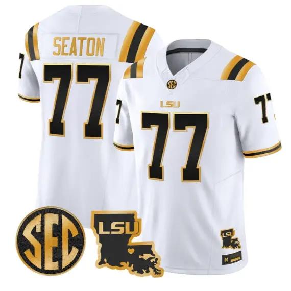 Jordan Seaton #77 LSU Tigers 2026 Louisiana Patch Gold All Stitched by My Store NCAA Football Jerseys