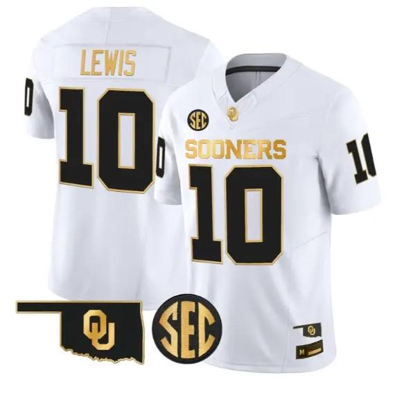 Kip Lewis #10 Oklahoma Sooners Jersey 2026 Vapor Limited Stitched by My Store NCAA Football Jerseys