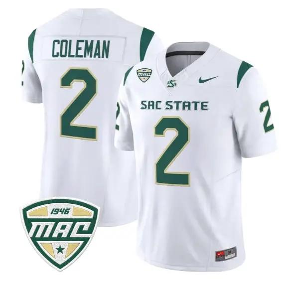 Matthew Coleman Jersey #2 Sacramento State Hornets 2026 All Stitched by My Store NCAA Football Jerseys