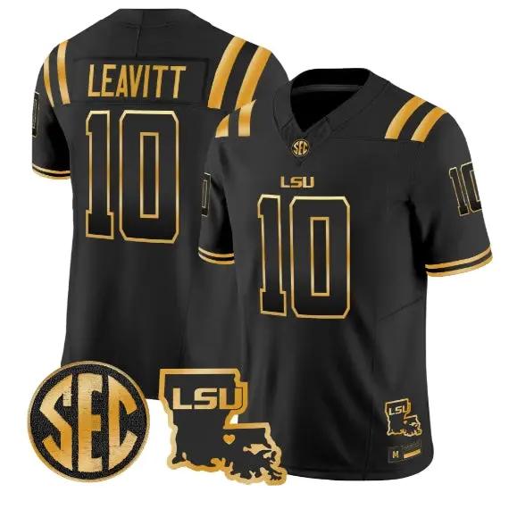 Sam Leavitt #10 LSU Tigers 2026 Louisiana Patch Gold Vapor Stitched by My Store NCAA Football Jerseys
