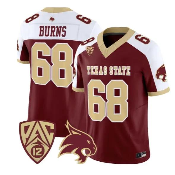 Sully Burns Jersey #68 Texas State Bobcats 2026 Vapor All Stitched by My Store NCAA Football Jerseys