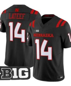 TJ Lateef #14 Nebraska Cornhuskers Jersey 2026 Alter All-black Limited Stitched by My Store NCAA Football Jerseys