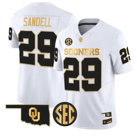 Tate Sandell #29 Oklahoma Sooners Jersey 2026 Limited All Stitched by My Store NCAA Football Jerseys