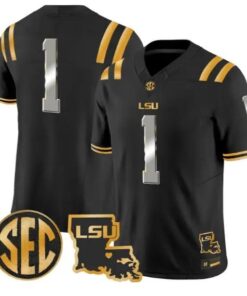 Team Jersey #1 LSU Tigers 2026 Louisiana Patch Gold Vapor Stitched by My Store NCAA Football Jerseys
