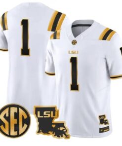 Team Jersey #1 LSU Tigers 2026 Louisiana Patch Gold Vapor Stitched by My Store NCAA Football Jerseys