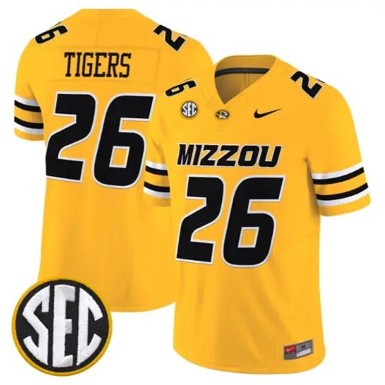 Tigers Mizzou #26 Missouri Tigers Jersey 2026 Vapor Limited Stitched by My Store NCAA Football Jerseys