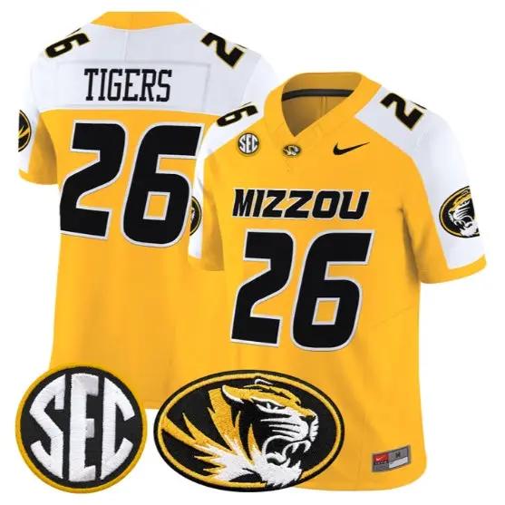 Tigers Mizzou #26 Missouri Tigers Jersey 2026 Vapor Limited Stitched by My Store NCAA Football Jerseys