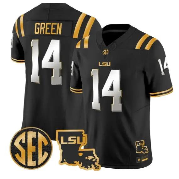 Trey'Dez Green #14 LSU Tigers 2026 Louisiana Patch Gold All Stitched by My Store NCAA Football Jerseys