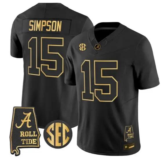 Ty Simpson #15 Alabama Crimson Tide Jersey 2026 Alabama Map Stitched by My Store NCAA Football Jerseys