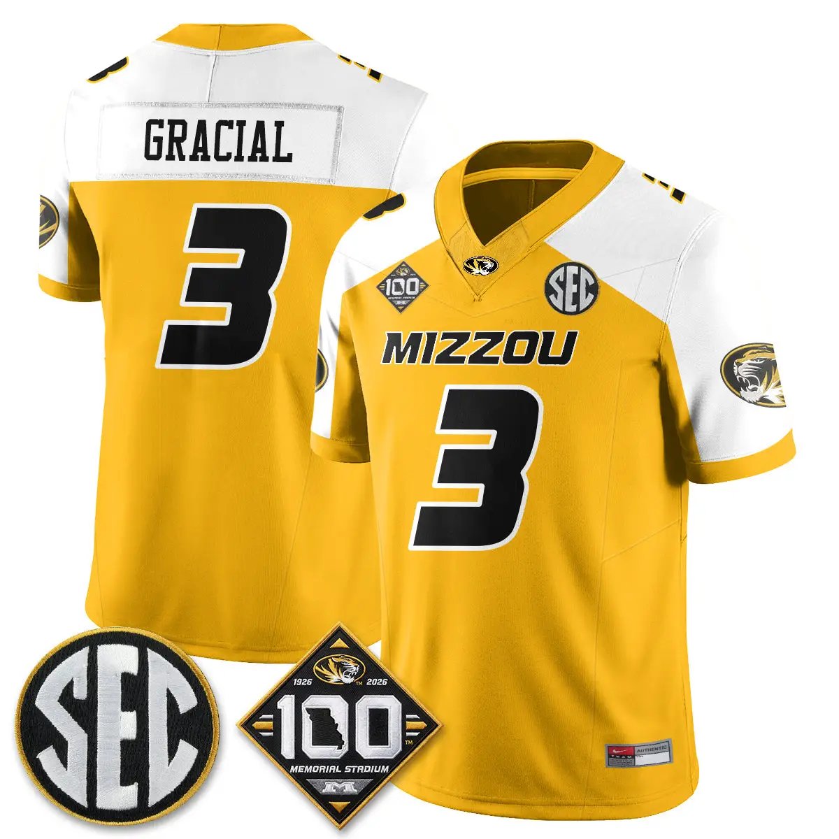 MIZZ 100th Anniversary of Memorial Stadium Vapor Jersey - Stitched by Missouri Tigers