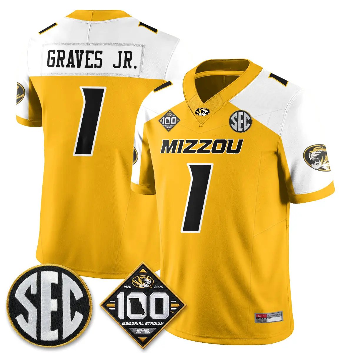 MIZZ 100th Anniversary of Memorial Stadium Vapor Jersey - Stitched by Missouri Tigers