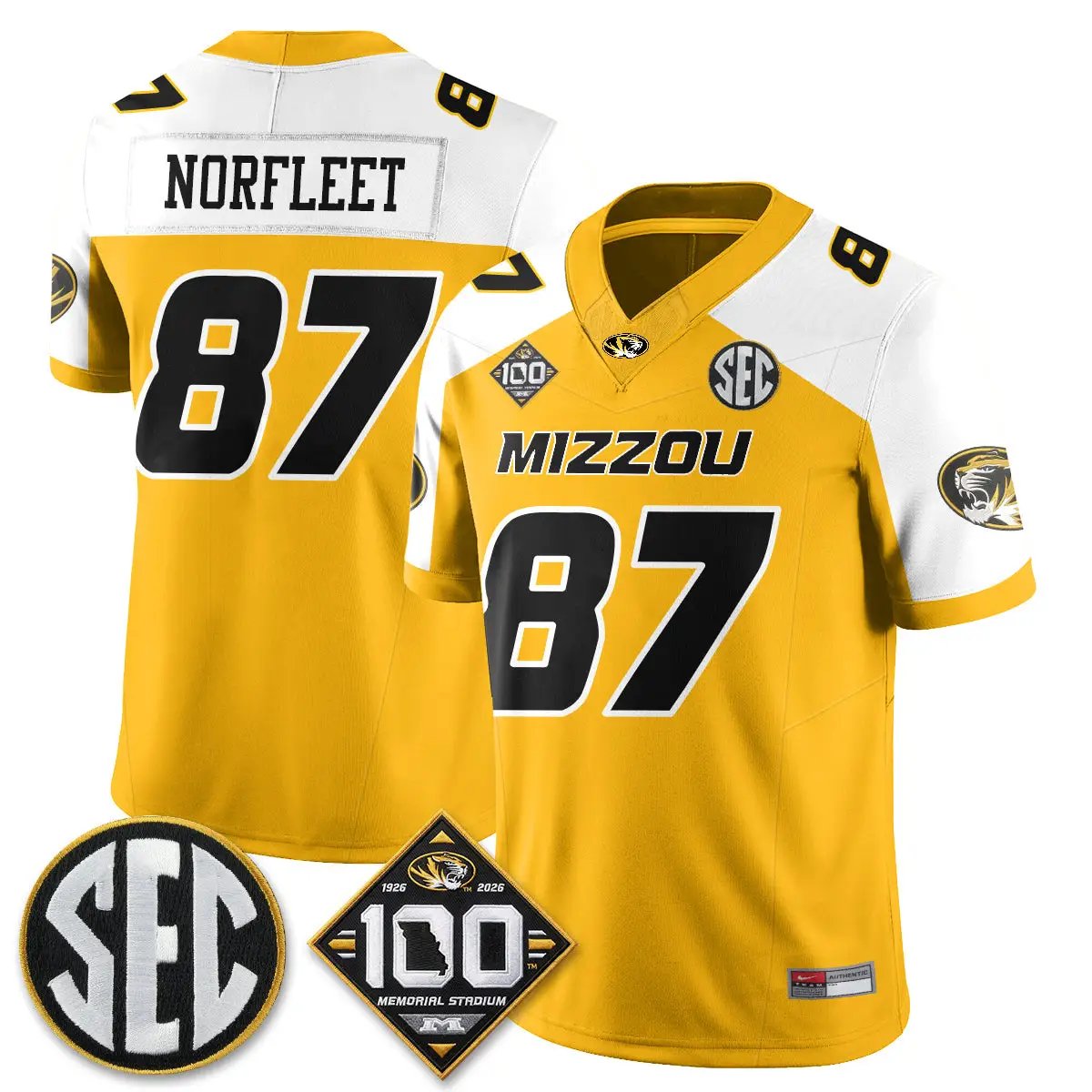 MIZZ 100th Anniversary of Memorial Stadium Vapor Jersey - Stitched by Missouri Tigers