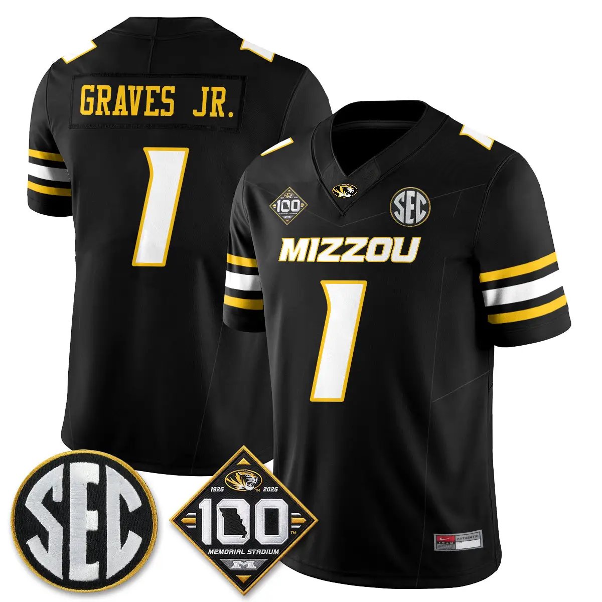 MIZZ 100th Anniversary of Memorial Stadium Vapor Jersey - Stitched by Missouri Tigers