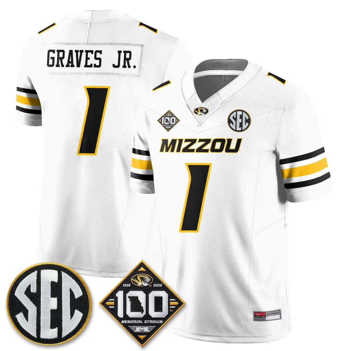 MIZZ 100th Anniversary of Memorial Stadium Vapor Jersey - Stitched by Missouri Tigers