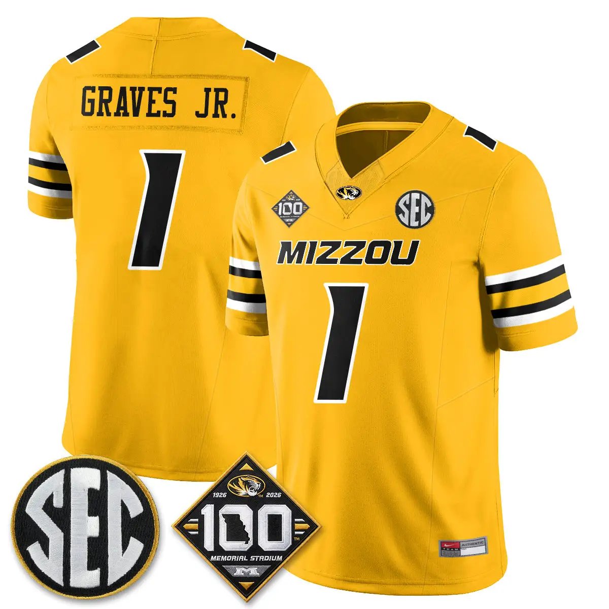 MIZZ 100th Anniversary of Memorial Stadium Vapor Jersey - Stitched by Missouri Tigers