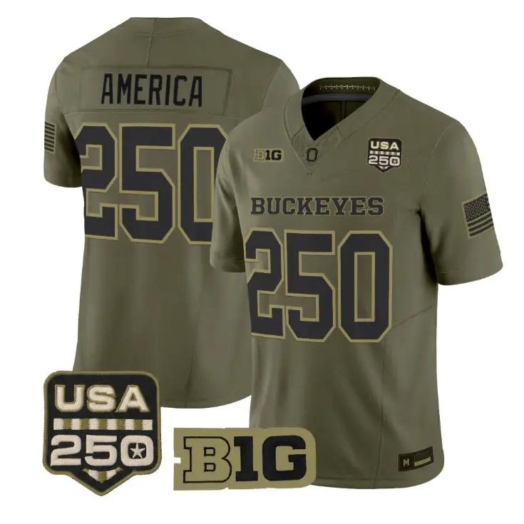 America Jersey #250 Ohio State Buckeyes 2026 Salute to Service Stitched Olive 1 America Jersey #250 Ohio State Buckeyes 2026 Salute to Service Stitched Olive by My Store NCAA Football Jerseys