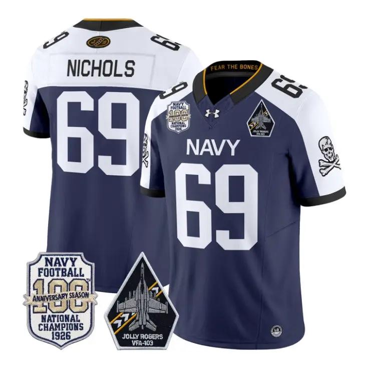 Cam Nichols Jersey #69 Navy Midshipmen 100th Anni Patch All Stitched by My Store NCAA Football Jerseys