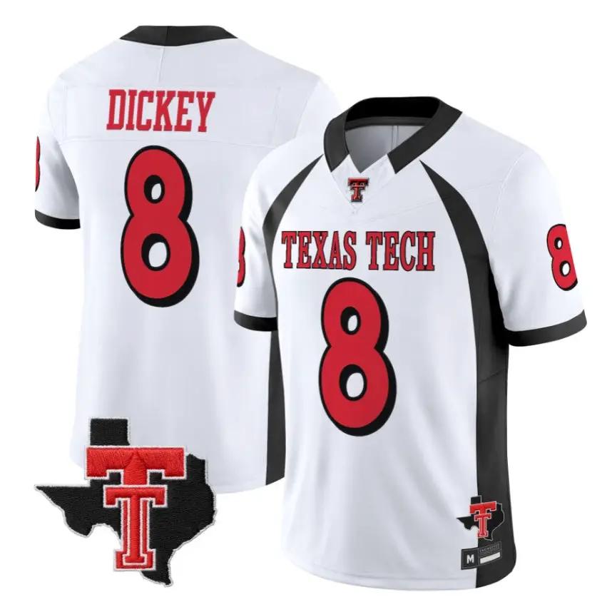 Cameron_Dickey_Jersey_8_Texas_Tech_Red_Raiders_2026_Throwback_Stitched_White - Robert Henrys Cameron Dickey Jersey #8 Texas Tech Red Raiders 2026 Throwback Stitched by My Store NCAA Football Jerseys