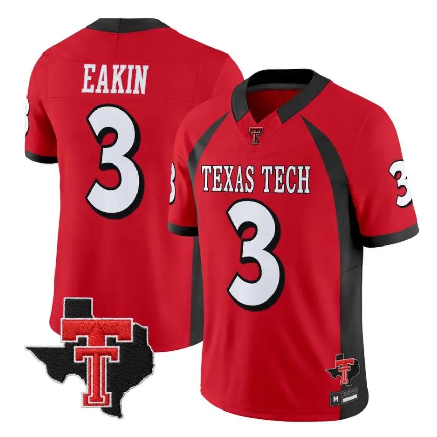Coy_Eakin_Jersey_3_Texas_Tech_Red_Raiders_2026_Texas_Patch_All_Stitched_Red - Robert Henrys Coy Eakin Jersey #3 Texas Tech Red Raiders 2026 Texas Patch All Stitched by My Store NCAA Football Jerseys