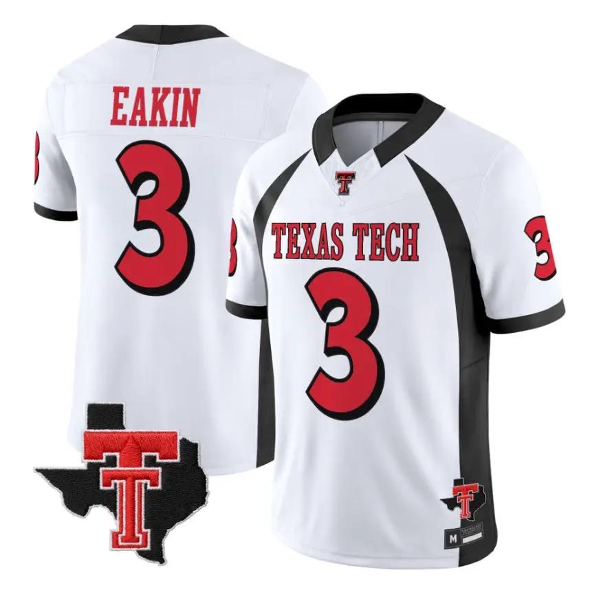 Coy_Eakin_Jersey_3_Texas_Tech_Red_Raiders_2026_Texas_Patch_All_Stitched_White - Robert Henrys Coy Eakin Jersey #3 Texas Tech Red Raiders 2026 Texas Patch All Stitched by My Store NCAA Football Jerseys