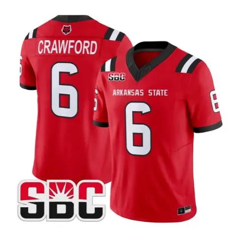 Ethan Crawford Jersey #6 Arkansas State Red Wolves 2026 Stitched by My Store NCAA Football Jerseys