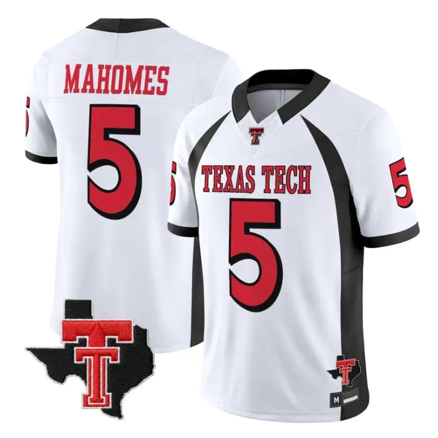 Patrick_Mahomes_Jersey_5_Texas_Tech_Red_Raiders_2026_Texas_Patch_Stitched_White - Robert Henrys Patrick Mahomes Jersey #5 Texas Tech Red Raiders 2026 Texas Patch Stitched by My Store NCAA Football Jerseys