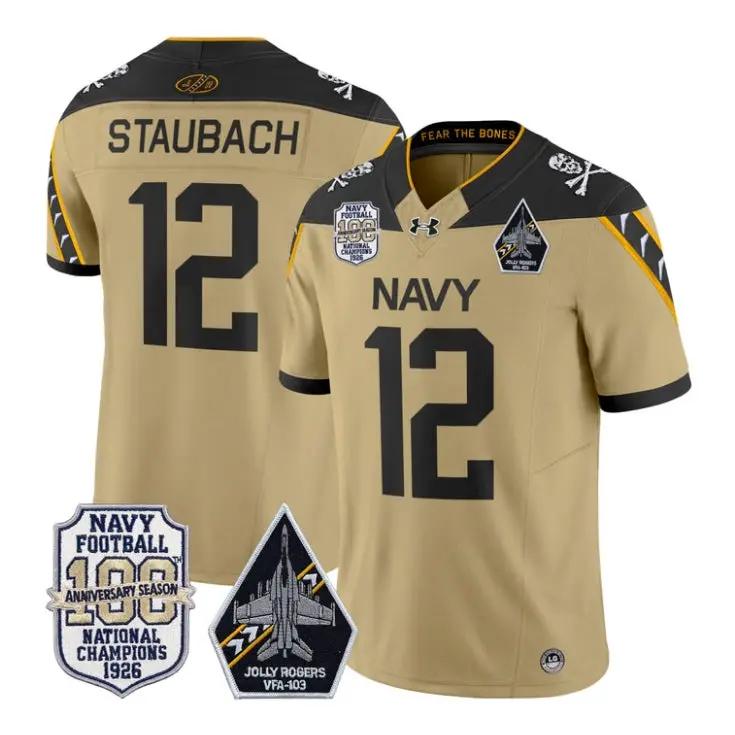 Roger Staubach Jersey #12 Navy Midshipmen 100th Anni Patch Stitched 2 Roger Staubach Jersey #12 Navy Midshipmen 100th Anni Patch Stitched by My Store NCAA Football Jerseys