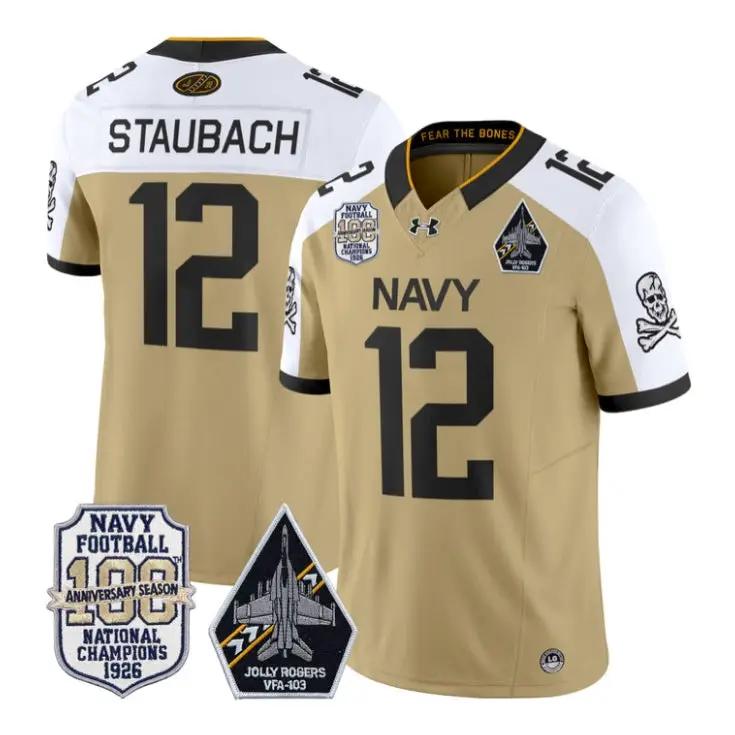 Roger Staubach Jersey #12 Navy Midshipmen 100th Anni Patch Stitched 1 Roger Staubach Jersey #12 Navy Midshipmen 100th Anni Patch Stitched by My Store NCAA Football Jerseys
