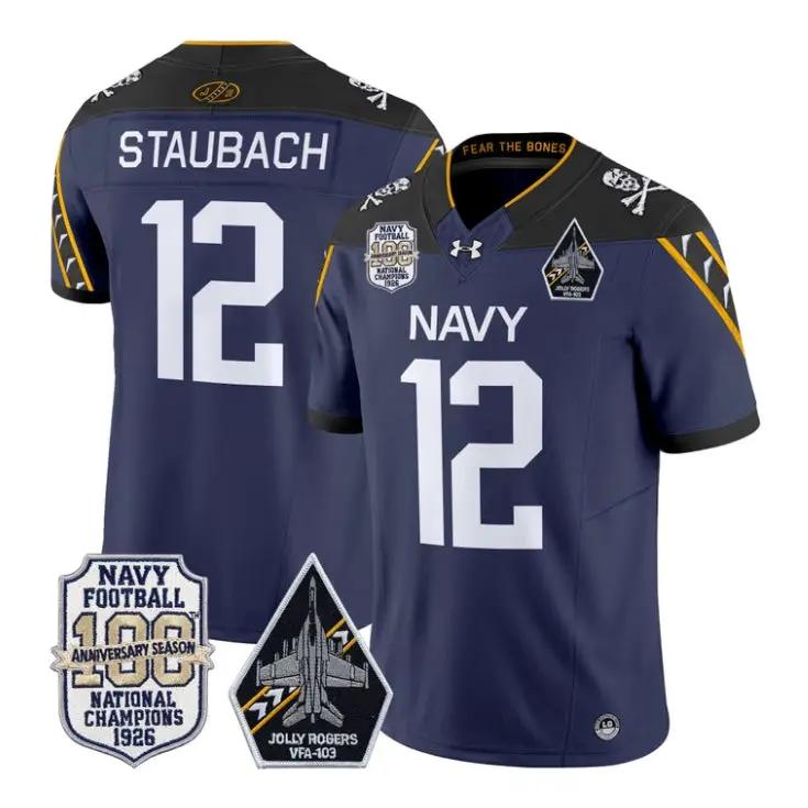 Roger Staubach Jersey #12 Navy Midshipmen 100th Anni Patch Stitched 4 Roger Staubach Jersey #12 Navy Midshipmen 100th Anni Patch Stitched by My Store NCAA Football Jerseys