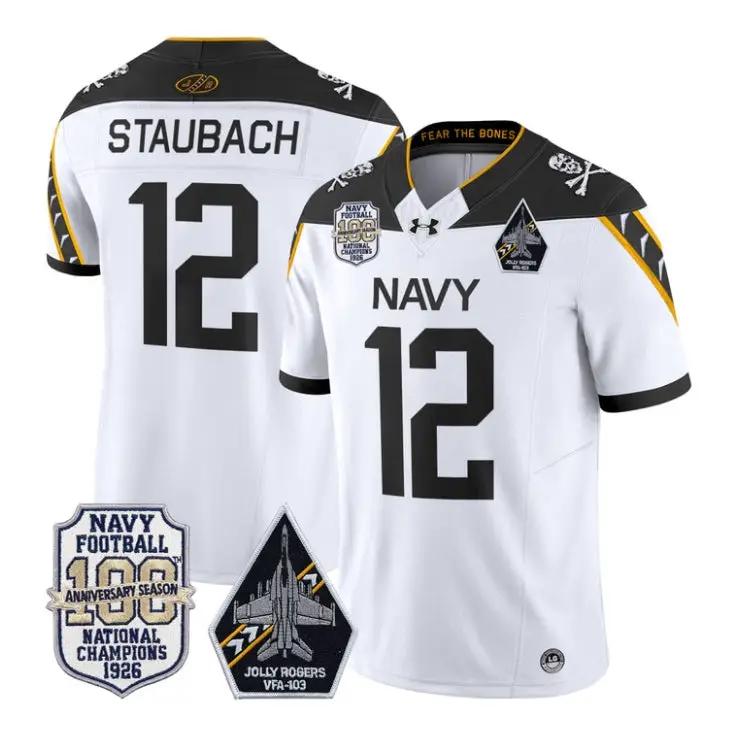 Roger Staubach Jersey #12 Navy Midshipmen 100th Anni Patch Stitched 5 Roger Staubach Jersey #12 Navy Midshipmen 100th Anni Patch Stitched by My Store NCAA Football Jerseys