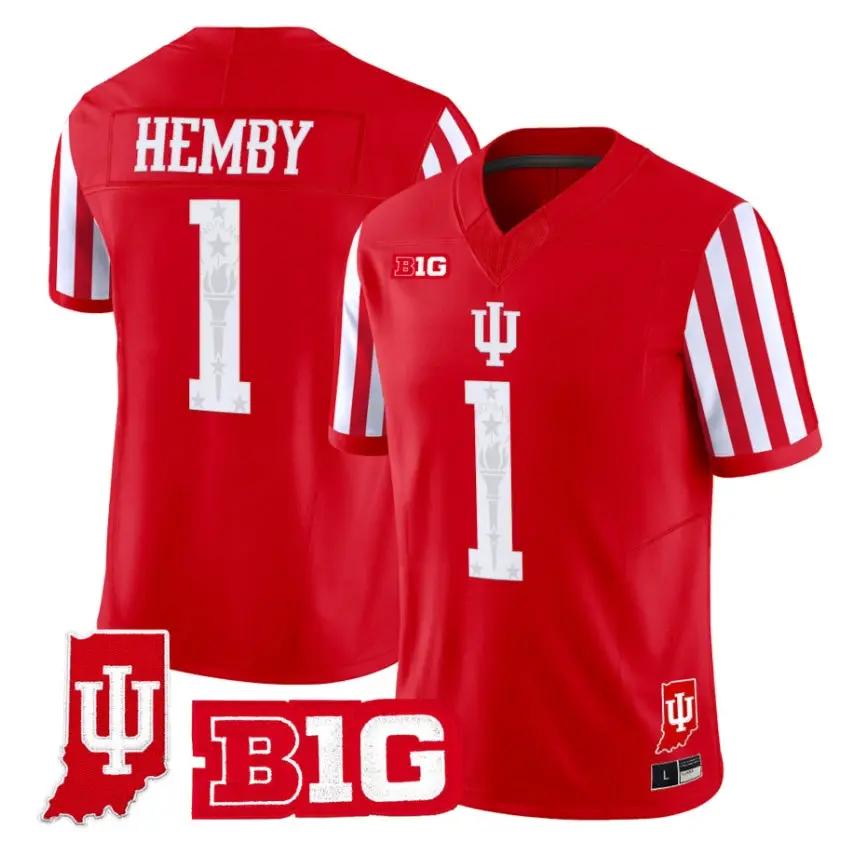 Roman Hemby Jersey #1 Indiana Hoosiers 2026 Indiana State Patch Vapor Stitched by My Store NCAA Football Jerseys