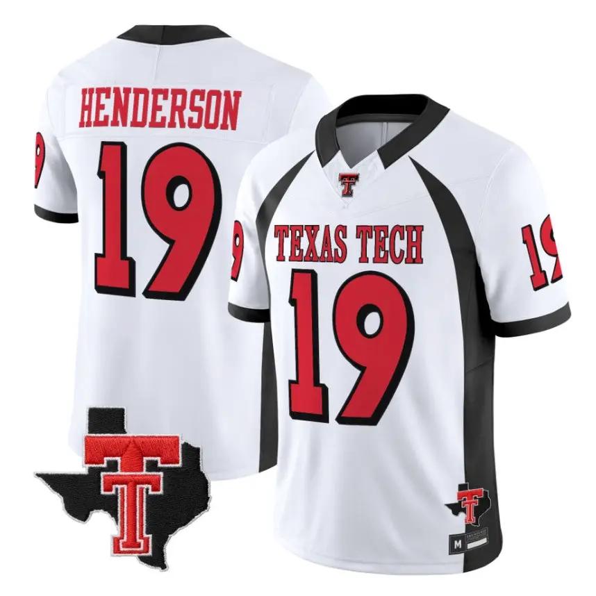 Taurean Henderson Jersey #19 Texas Tech Red Raiders 2026 Texas Patch Stitched by My Store NCAA Football Jerseys