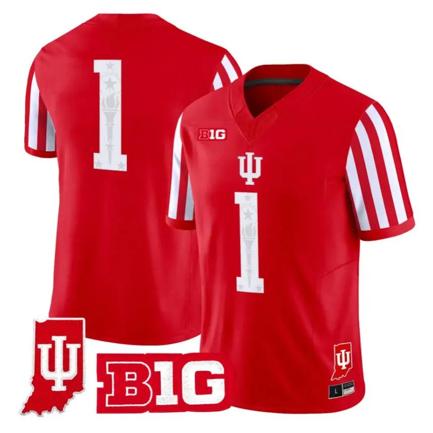 Team Jersey #1 Indiana Hoosiers 2026 Candy Stripe Indiana State Patch Stitched by My Store NCAA Football Jerseys