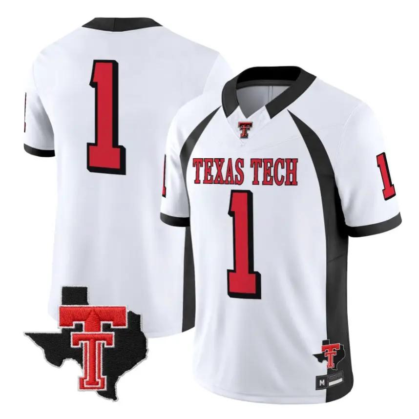 Team_Jersey_1_Texas_Tech_Red_Raiders_2026_Throwback_Texas_Patch_Stitched_White - Robert Henrys Team Jersey #1 Texas Tech Red Raiders 2026 Throwback Texas Patch Stitched by My Store NCAA Football Jerseys
