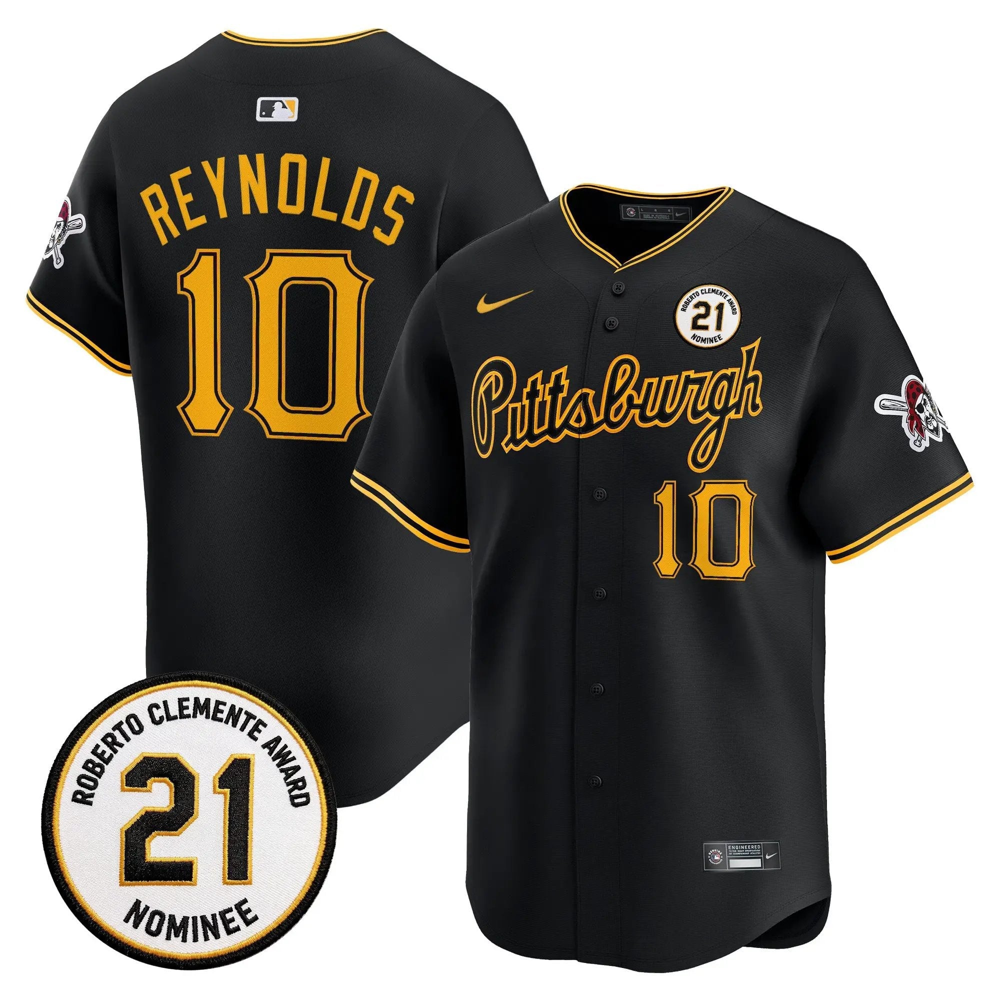 Bryan Reynolds Jersey #10 Pittsburgh Pirates Roberto Clemente Tribute Patch Vapor Premier Limited Stitched - Robert Henrys Bryan Reynolds Jersey #10 Pittsburgh Pirates Roberto Clemente Tribute Patch Vapor Premier Limited Stitched