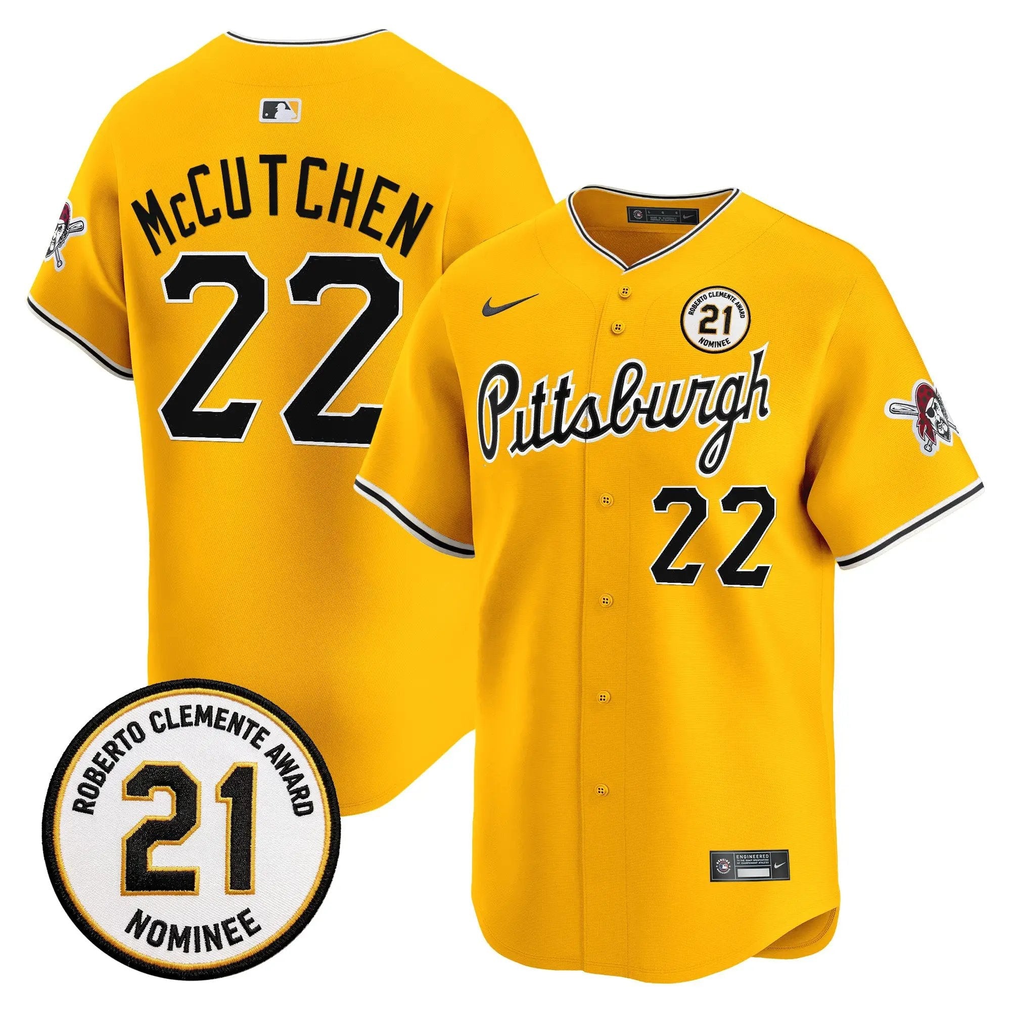 1789630351f0924ae990 - Robert Henrys Andrew McCutchen Jersey #22 Pittsburgh Pirates Roberto Clemente Tribute Patch Vapor Premier Limited Stitched by My Store Baseball Jerseys