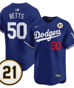 Mookie Betts Jersey #50 Los Angeles Dodgers Roberto Clemente Tribute Patch Vapor Premier Limited Stitched