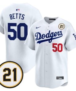 Mookie Betts Jersey #50 Los Angeles Dodgers Roberto Clemente Tribute Patch Vapor Premier Limited Stitched