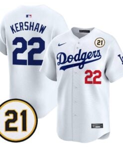 Clayton Kershaw Jersey #22 Los Angeles Dodgers Roberto Clemente Tribute Patch Vapor Premier Limited Stitched by My Store Baseball Jerseys
