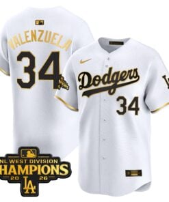 Fernando Valenzuela Jersey #34 Los Angeles Dodgers NL West Division Champions Patch Vapor Premier Limited Stitched