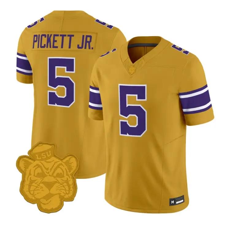 DJPickettJersey_5LSUTigers2026GridironGoldThrowbackFootballStitched - Robert Henrys DJ Pickett Jersey #5 LSU Tigers 2026 Gridiron Gold Throwback Football Stitched by My Store NCAA Football Jerseys