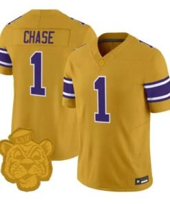 Ja_MarrChaseJersey_1LSUTigers2026GridironGoldThrowbackVaporStitched - Robert Henrys Ja'Marr Chase Jersey #1 LSU Tigers 2026 Gridiron Gold Throwback Vapor Stitched by My Store NCAA Football Jerseys